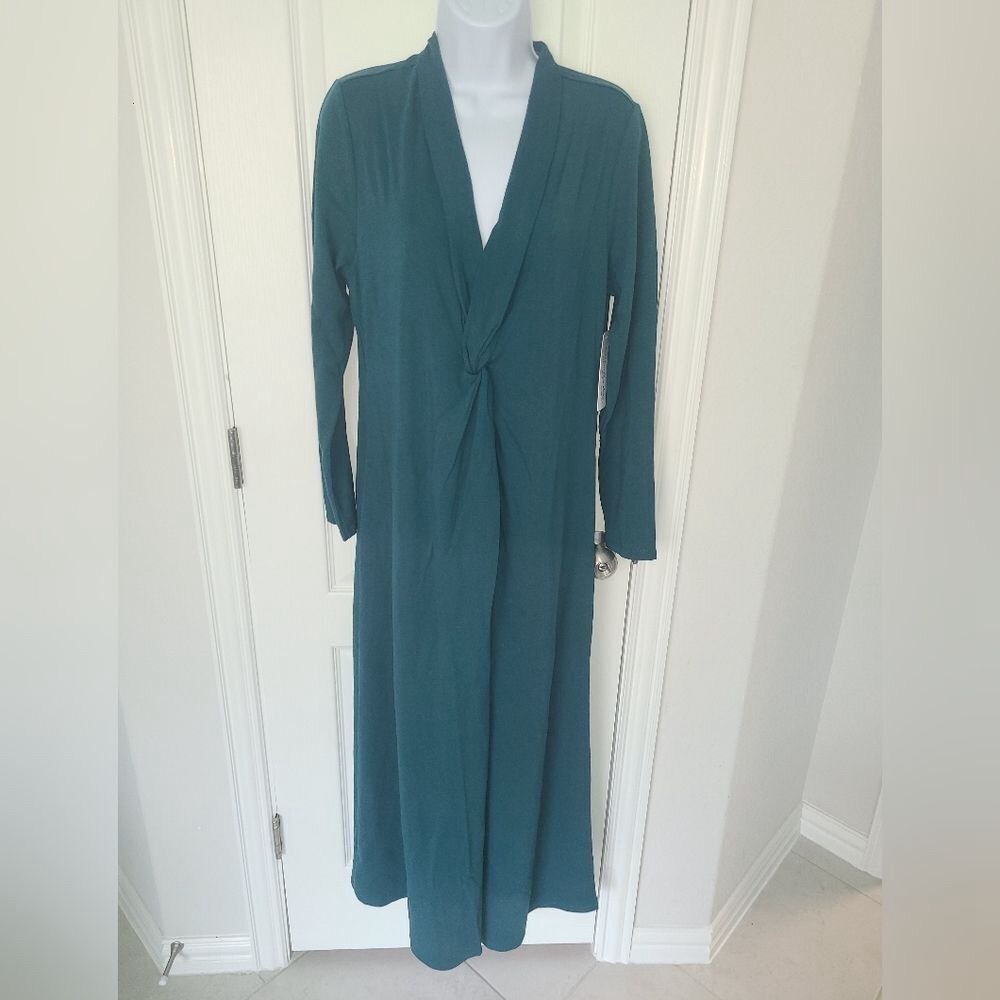 Long Sleeve Twist Front Maxi Dress in Teal